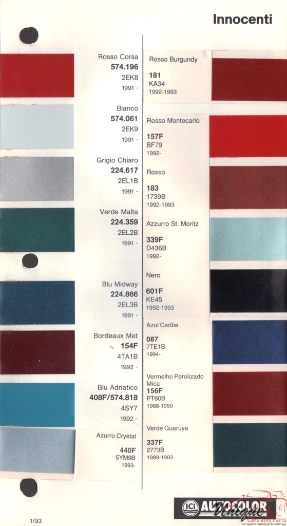 1991-1994 Innocenti Paint Charts Autocolor 1